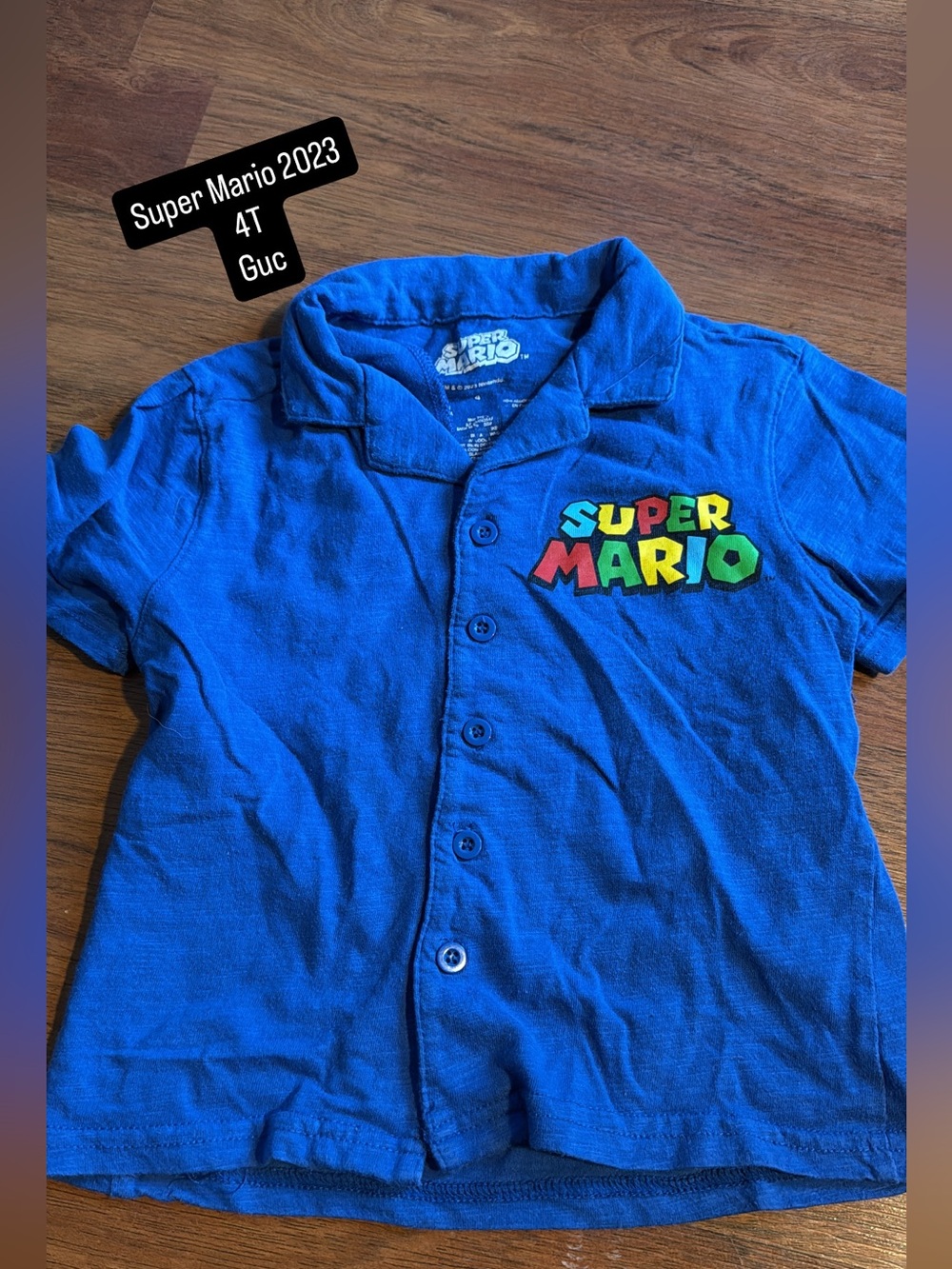Nintendo Royal Blue Super Mario Button-Front Kids Shirt